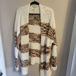 Cozy White and Brown Knit Sweater